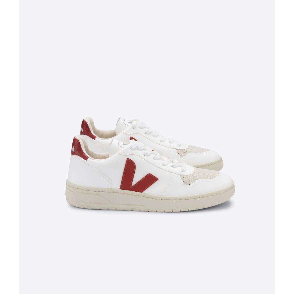 Women\'s Veja V-10 CWL Sneakers White/Red | SG 638NWY